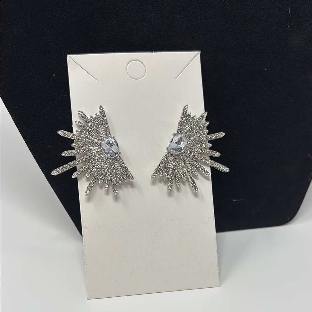 Glamorous Silver Starburst Earrings with Crystals
